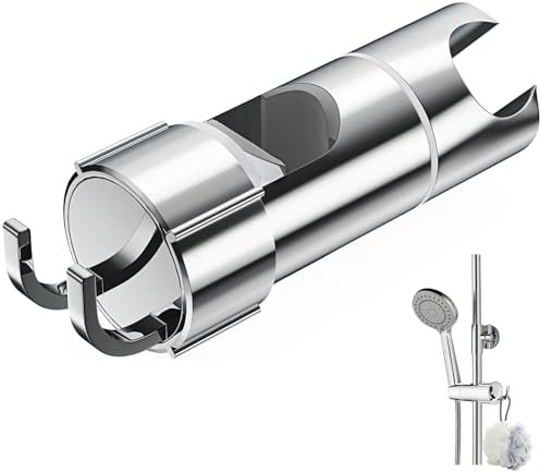 Alyvisun Regolabile Supporto Soffione Doccia con 2 Ganci, Universale Supporto Doccia per Soffioni Doccia da 16-27 mm, Cromato Porta Soffione Doccia con Facile Installazione