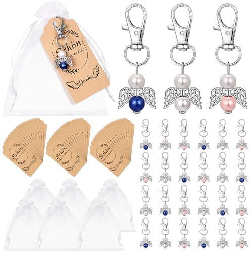 Tatxmalv 36 Stück Exquisit Engelanhänger, Schutzengel Anhänger Hohe Qualität, mit Weißer Organgarnsack und Kraftpapierhängedekoration, für Hochzeiten, Geburtstage, Abschlussfeierlichkeiten (B)