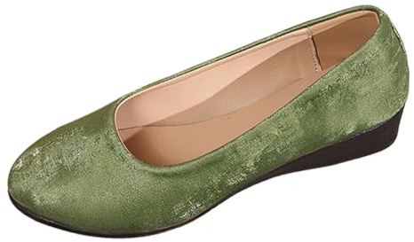 Women's Ballerina Shoes Elegant Fashionable Dance Shoes Wedge Strap Shoes Flat Ballet Shoes Satin Closed Evening Shoes Wide Feet Casual Shoes Comfortable Women Barefoot Shoes, Green, 6 UK