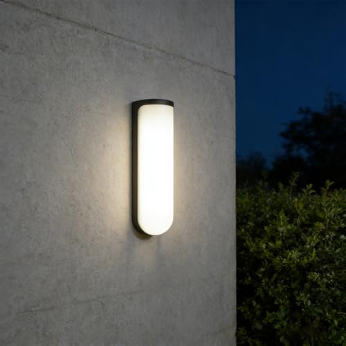 MULANDI 30cm 4.7W Applique Murale Exterieur en Aluminium, Lumiere Exterieur LED, Lanterne Exterieur Monobloc Empêchant Efficacement L'eau de Pluie de Pénétrer, 1000lm IP54 Blanc Chaud 4000K, Noir Mat