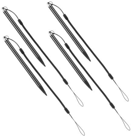 Yardenfun 4 Pezzi Penna Touch Screen Resistiva con Cordino Molla Antismarrimento Penna Input Nera per Tablet Smartphone Protezione Schermo e Scrittura Scorrevole