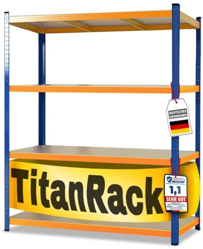 KARAT Mensola per carichi pesanti, 200 x 150 x 60 cm, colore blu/arancio, ampia mensola in metallo, scaffale da officina, scaffale ad incastro (TitanRack Big)
