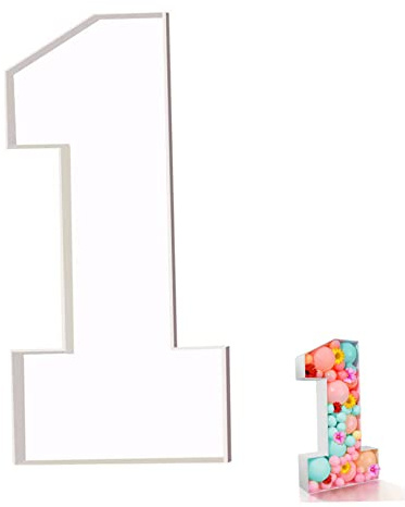 Scatola per palloncini numero 1 da 28, 74 pollici Numero 1 palloncino decorativo riempito KT Palloncino modellabile con cornice per scatola di cartone (palloncini non inclusi).