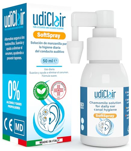 Spray Auricular Eliminación de Cerumen de 50ml UdiClair SoftSpray Solución Isotónica 0% Alcohol para Limpieza de Oídos con Chorro Nebulizado Made in Italy para Niños Ancianos Adultos
