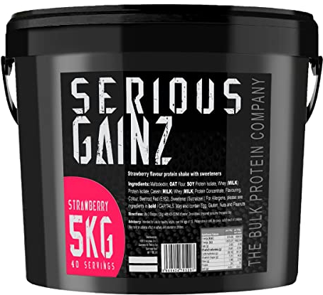 The Bulk Protein Company, SERIOUS GAINZ - Whey Protein Powder - Weight Gain, Mass Gainer - 30g Protein Powders (Strawberry, 5kg)