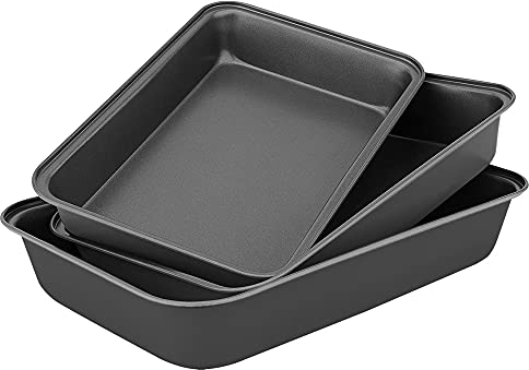 MGE - Set di 3 Teglie da Forno - Stampo da Forno Rettangolare - Lasagnera da Forno - Teglia Forno Antiaderente in Acciaio al Carbonio - Stampo per Forno - Rostiera Antiaderente - Set di 3