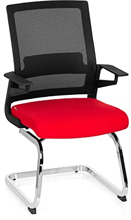 hjh OFFICE 732080 Besucherstuhl Inventor V Stoff/Netzrücken Schwarz Rot Stuhl Freischwinger mit Lordosenstütze