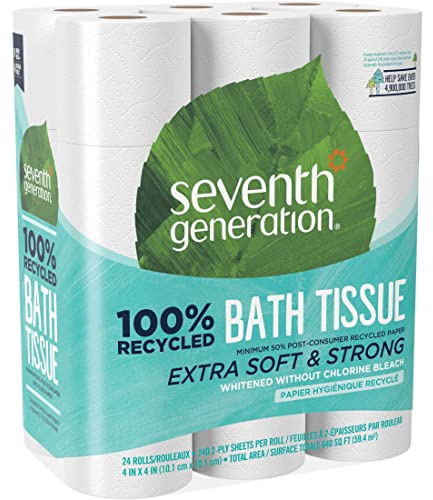 Seventh Generation 100% Recycled Bathroom Tissue, Septic Safe, 2-Ply, White, 240 Sheets/roll, 24/Pack, 2 Packs/Carton