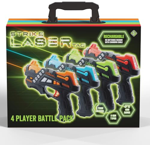 Strike Laser Tag Rechargeable Guns Set - Infrared 4 Multi-Player Pack & Deluxe Carry Case - Laser Tag Game For Kids