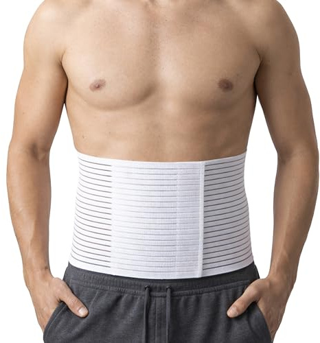 Beman 5064 - Pancera Millerighe Uomo Donna Fascia Addominale Contenitiva Post Operatoria Post Parto Elasticizzata A Strappo Altezza 20cm (M, Bianco)