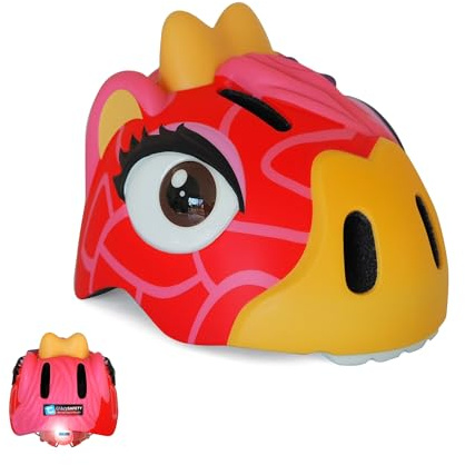 Crazy Safety Red Giraffe Casque de vélo pour Enfants | Casque de vélo pour Enfants âgés de 2 à 7 Ans pour vélo, Skateboard, draisienne, Scooter, Patins, Casque Animal 3D léger et réglable, 49-55 cm