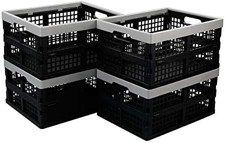Ikando 4-Pack Collapsible Storage Crates, Stackable Folding Basket Bin/Container, 15 Litre