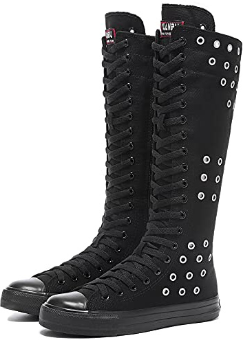 Momuk Girls Women Stylish Canvas Knee High Boots Causal Sneakers School Shoes Size 10 B(M) US Black