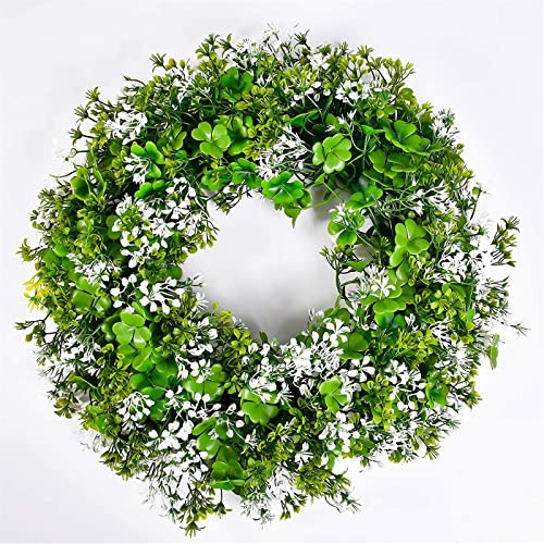 St Patricks Day Decorations Artificial Wreath Lucky Shamrock Clover Leprechaun Hat Beers Spring Summer Party Decor Outdoor/Indoor Farmhouse Front Porch Wall Window Door