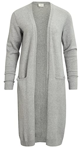 Vila VIRIL Long L/S Knit Cardigan - Noos, Suéter cárdigan Mujer, Light Grey Melange,