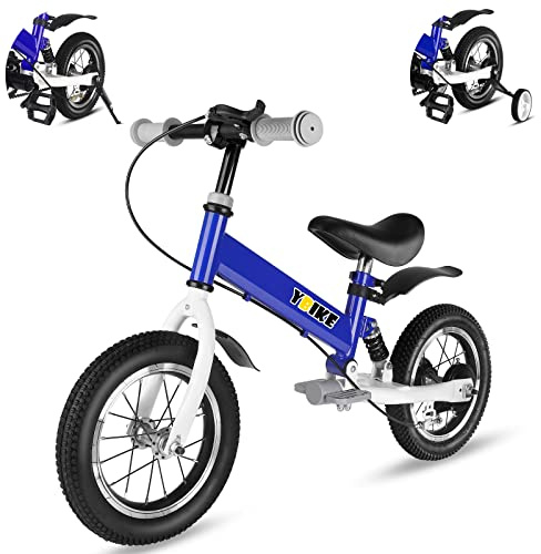 Ybike Bicicletta Senza Pedali,2 in 1 Bici Per Bambini da 12 14 Pollici, Per Bambini da 2 a 7 anni,4 Colori Bici da Equilibrio Con Freno,Ammortizzatore, Parafanghi