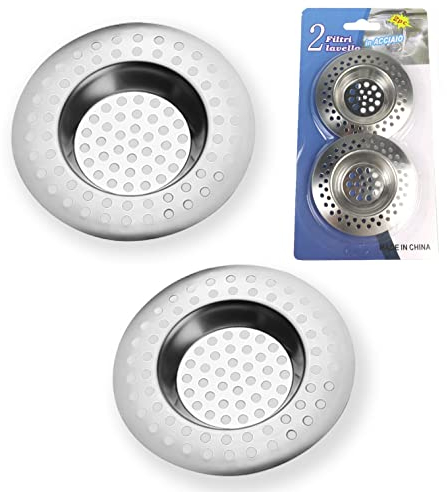 Rubigo Sink Drainer Plug Hair Catcher – Stainless Steel Shower Drain Cover, Bath Plug Hole Strainer, Kitchen Sink Hole Cover, Drain Filter Stopper for Hair and Food Debris – 7.7cm (90 Hole) 2pk