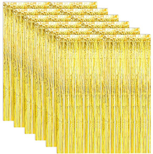 ASelected 6PCS Tinsel Curtains, 1 x 2m Gold Foil Curtain, Fringe Curtains Party Decorations, Curtains Photo Backdrops Streamer Party Supplies for Birthday Wedding Christmas Shower Party