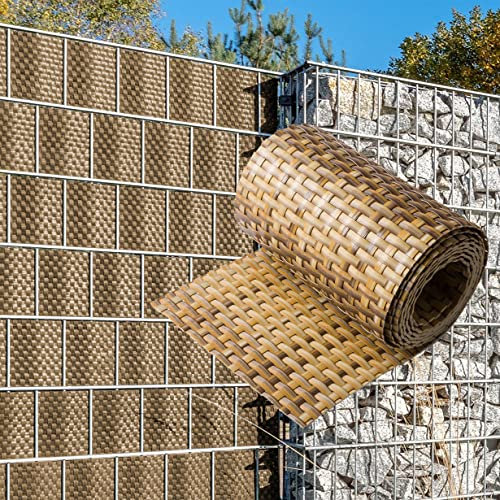 NYVI Polyrattan Sichtschutzstreifen Privafence Braun und Beige 255 x 19 cm 5 Rollen (12,75 Meter) - SPARSETS - Sichtschutz für Doppelstabmatten Zaun - Premium Zaunsichtschutz