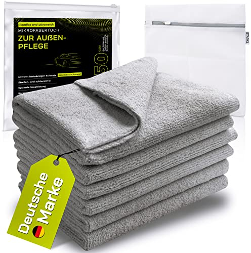 STARKL® 6X Mikrofasertücher Auto zur Außenpflege zum Reinigen, Trocknen & Polieren - lackschonende Reinigungstücher in 40x40cm - Poliertuch - Microfasertuch Autopflege in 350GSM