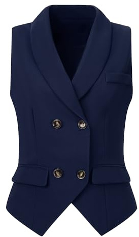 Allegra K Gilet de costume pour femme à revers double boutonnage pour Noël, noir foncé, XL