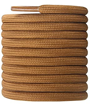 CCSOFTIME 2 Pairs Round Brown Boot Laces,130cm Heavy Duty Boot ShoeLaces for Work Shoes Hiking Walking Boots and Trainers,4mm Replacement Thick Shoelaces for Womens Mens Kids(Tan-130cm)