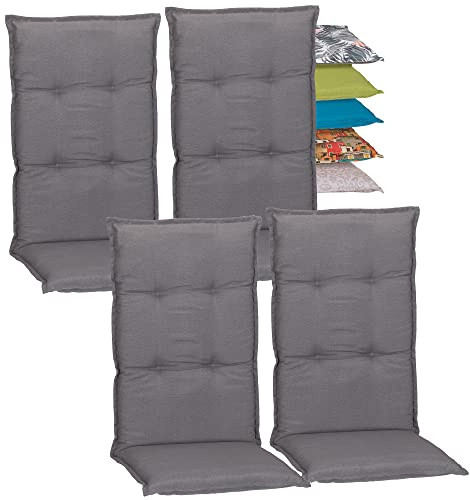 Beo Hochlehner-Auflagen 4er Set Wasserabweisend Turin | Made in EU Premium-Qualität | Gartenstuhl-Auflagen UV-beständig und fleckenabweisend | Atmungsaktive Stuhlauflagen Hochlehner in Grau