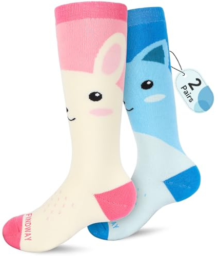 Findway Kids Ski Socks, High Performance Warm Soft Thermal Socks for Boys and Girls, 2 Pairs Pack OTC Anti-Slip Snow Socks for Ski, Snowboard, Snowshoe, Hiking