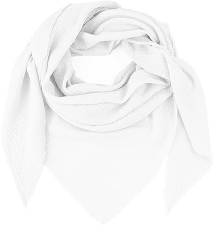 Gloop Sciarpa da donna XXL a maglia triangolare, sciarpa in cotone, sciarpa triangolare in mussola, senza graffi sulla pelle, bianco, Taglia unica