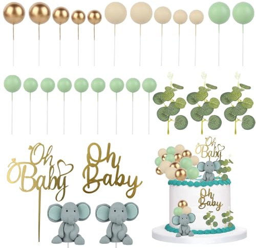 28 st tårtdekoration babyparty, 2 stycken 3D-elefanter baby tårtdekoration med 21 stycken tårtbollar, kreativitet Åh baby tårtdekoration för pojke, tårtdekoration babyshower för babyshower