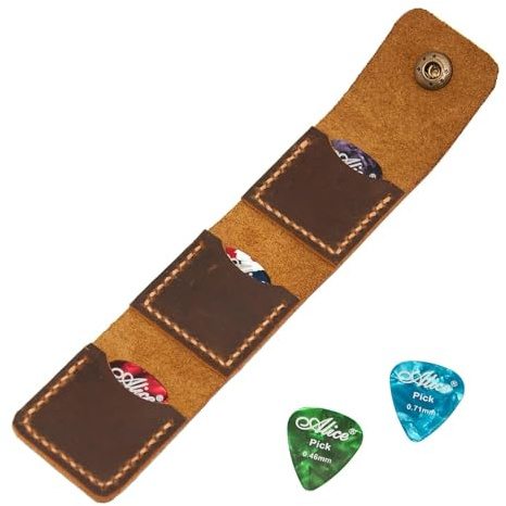 Turbosnail Leather Guitar Pick Holder, Guitar Pick Case, Leather Pick Bag, Gift for Guitarist, Guitar Pick Sleeve (Brown)
