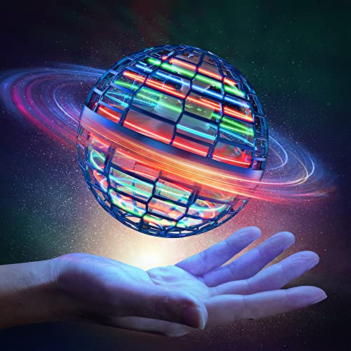 Flying Orb Ball Toys, Wiederaufladbare Zaubernebel-LED-Leuchten Bumerang-Fliegender Ball mit 360 ° Rotierender Spinner UFO Mini-Drohne für Kinder Erwachsene Jungen Mädchen Indoor & Outdoor (Blau)