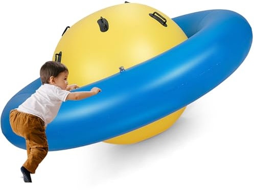 SOARS Aufblasbare Kletterkugel für Kinder, Hüpfball zum Klettern, Klettergerüst mit 6 Griffen, Kletterkuppel bis zu 3 Kinder 113kg belastbar, für Kinder ab 5 Jahren (Gelb + Blau)
