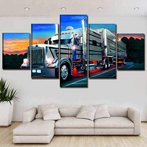 Cuadros En Lienzo Modernos Impresión De Imagen Artística Camiones De Larga Distancia 5 Piezas Hd Mural Póster Fotos Arte Pintura De Pared Lienzo Decorativo Para Tu Salón O Dormitorio Hotel -5C0J+N4D8-