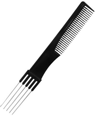 Beautifultracy Teasing Comb with Metal Pick Combs for Women Hair Pick Comb for Hair Styling (1Pc Black)