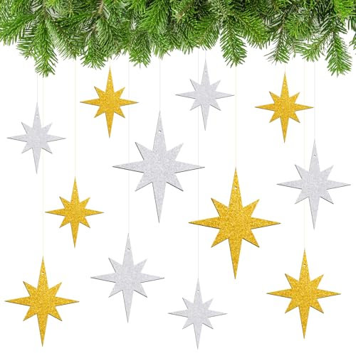 BOFUNX 12pcs Ciondoli Stella di Natale Pendenti Natalizi di Stella Decorazioni Albero di Natale Stella Ornamenti Stella di Natale Decorazioni Natalizie Artigianato Fai da Te