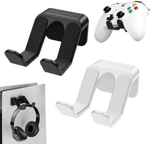 fuxunamz Support Casque, Universel Support Casque, Porte Casque avec Adhésif Fort pour Casque de Jeu, sous la Table de Bureau, Mur, Porte Casque Bureau Accessoire, Noir et Blanc