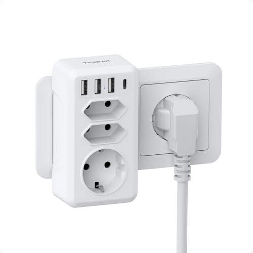 TESSAN Doppelstecker für Steckdose, Steckdosenadapter 3Fach mit USB C