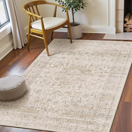 HUGEAR Alfombra Salon Beige 120x170cm Lavable Lavadora