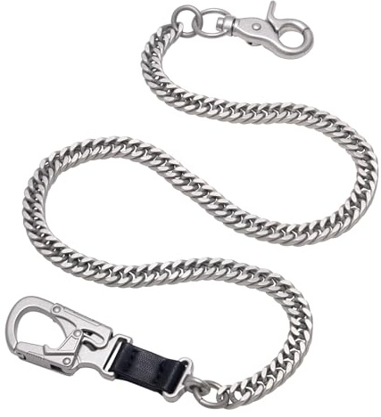 Ahiller Cadena Para Billetera Hombre en Acero Inoxidable 63 cm Con Doble Cierre de Bloqueo Para Llaveros, Estilo Punk, Cadena Cinturón Antipérdida Para Jeans, Motociclistas o Bolsillos