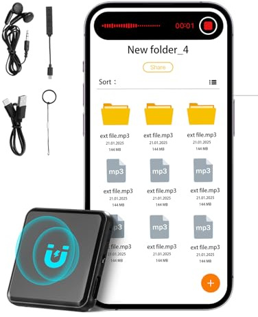 VEVOR Diktafon Mini, 128 GB, inspelningsenhet med uppspelning, 8 730 timmars magnetisk röstinspelare, 100 timmars batteritid, USB-C-ljudinspelare MP3 för föreläsningar, möten, intervjuer