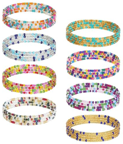 KUMSODE 8 pièces waist beads body chain chaine de ventre bijoux de corps chaîne de taille colorée avec perles pour le corps, chaîne de taille élastique pour le ventre pour femme
