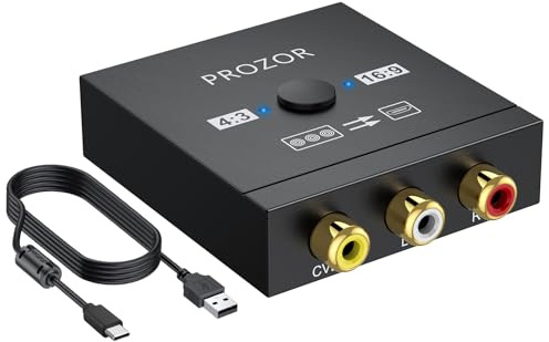 PROZOR RCA to HDMI Converter - 4:3/16:9 Switch, 1080P AV to HDMI Adapter, Mini Composite CVBS Audio Video Adapter, for PS1/PS2/N64/Wii/Xbox and VCR/VHS/DVD Players to HDTV