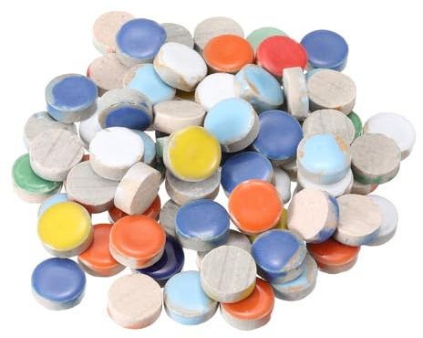 sourcing map Azulejos de mosaico de cerámica de 200 g para manualidades a granel, azulejos de cerámica redondos de colores mixtos para kits de mosaico, tapete de piedra escalonada de jardín