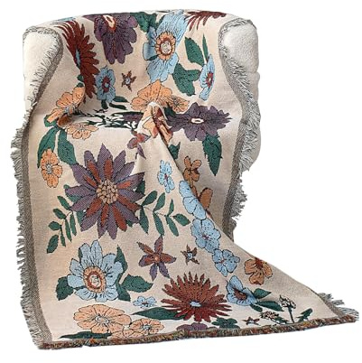 ZSYSD Boho Sofa Decke Überwurf Vintage Boho Wohndecke Flauschige Decke mit Blumenmuster Dekorative Sofadecken Sofa Überwurf mit Fransen Kuscheldecke 85 x 180 cm für Wohnzimmer, Schlafzimmer