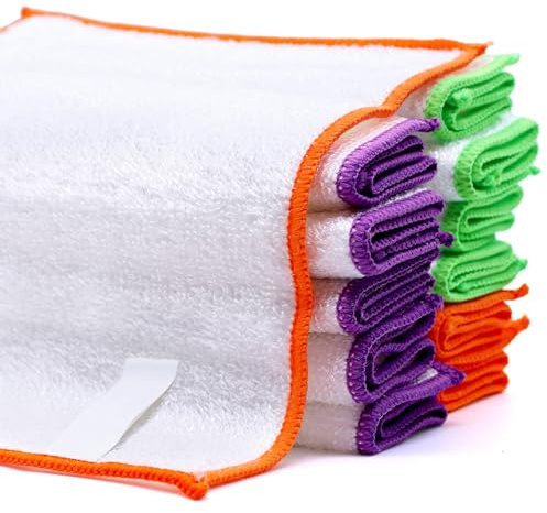 Piuluvor® 12 Stück Bambus Tücher, Doppellagige Bambus Putztücher 23 × 18 cm Wiederverwendbare Bambustücher zum Putzen für Küche Bad Haushalt (Zufällige Farbe)