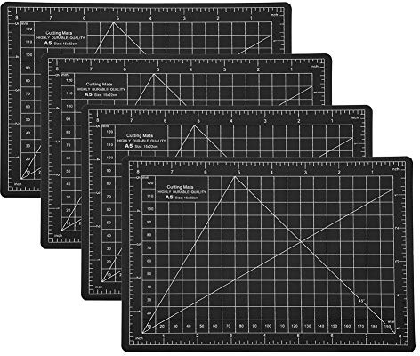 A5 Cutting Mat 4Pcs Premium Self Healing PVC Craft Cutting Pad Model Engraving Scale Board for Artists Crafters Office Workers Students Black 22x15cm