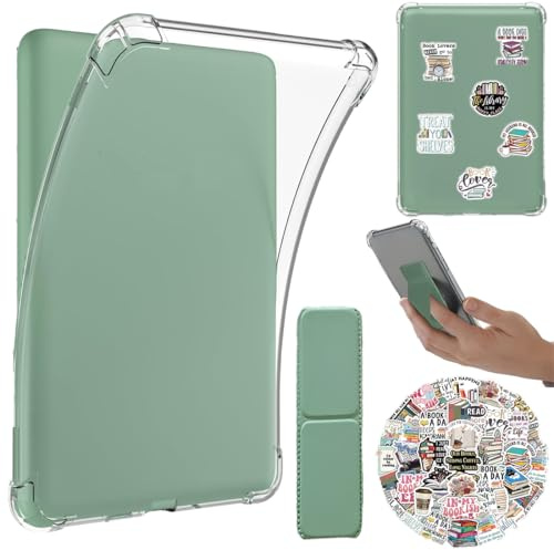 KIRZAX Kindle-fodral 6 tum för 11:a generationen 2024/2022 (modell RS23CV/C2V2L3), transparent silikonskydd, Kindle-stöd + 50 klistermärken ingår