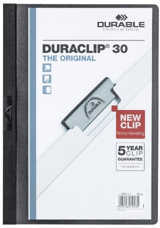 Durable Klemm-Mappe Duraclip Original 30 (für 1-30 Blatt A4), 25 Stück, schwarz, 220001