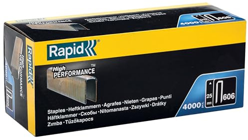 Rapid Tackerklammern Typ 606, 25mm Klammern, 4.000 Stk. Grosspackung, Schmalrückenklammern für Holz mit geharzte Oberfläche